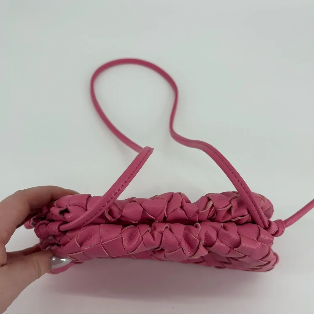Bottega Veneta The Pouch Mini Intrecciato Leather Crossbody Clutch Pink